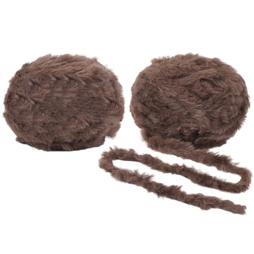CABODYALS 3.53oz 70 Yards 2 Stränge SchokoladenBraunees Plüsch Flauschiges Kunstfellgarn Weiches Flauschiges Grobes Häkel Polyester Wimpern Fell Fransengarn Zum Häkeln Stricken Decken Pullovern DIY We von CABODYALS