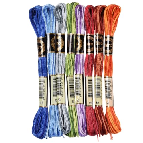 CABODYALS 8 Strang 6 Stränge 64 M Buntes Stickgarn Für Kreuzstich Freundschaftsarmband Farbverlauf Blaue Baumwollschnur Zum Nähen Herstellen von Armbändern Stricken Nähen Bastelbedarf von CABODYALS