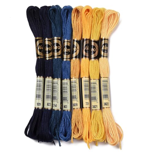 CABODYALS 8 Strang 70 Yards Blau Gelb Stickgarn Armbandfaden 6 Stränge Farbverlauf Kreuzstich Schnur Freundschaftsnadelspitze Polyesterfaden Garnfäden Zum Nähen von Armbändern Zum Kreuzstichhandwerk von CABODYALS
