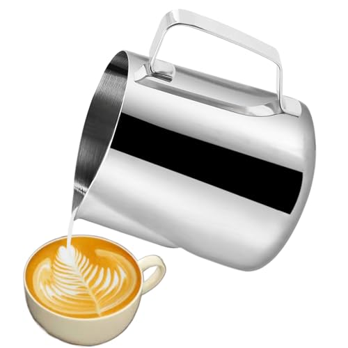 CACAKEE Milchkännchen, Milchkanne Edelstahl Milch Aufschäumen Krug, 150ml (5 fl.oz) Kaffee Milch Kännchen, Milch Pitcher Milchaufschäumer für Espresso Cappuccino, Silber- von CACAKEE