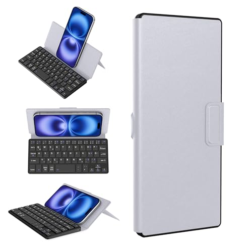 CACOE Bluetooth Tastatur mit Ständer, Mini für Handy, Ultraflache Tragbare, Faltbare, Dual-Channel Tastatur mit Stellhalterung für Smartphone und mehr iOS Android Windows, Hellgrau CACOE Bluetooth Tastatur mit Ständer, Mini für Handy, Ultraflache Tragbare, Faltbare, Dual-Channel Tastatur mit Stellhalterung für Smartphone und mehr iOS Android Windows, Hellgrau von CACOE
