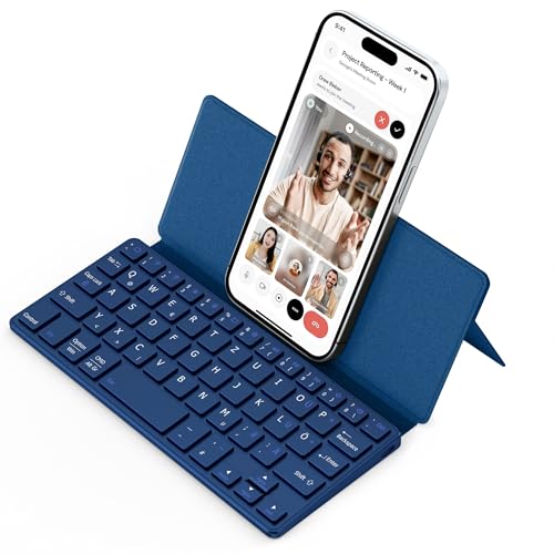 CACOE Bluetooth Tastatur mit Ständer, Mini Tastatur für Handy, Ultraflache Tragbare, Faltbare, Dual-Channel mit Stellhalterung für Smartphone und mehr iOS Android Windows, Dunkelblau CACOE Bluetooth Tastatur mit Ständer, Mini Tastatur für Handy, Ultraflache Tragbare, Faltbare, Dual-Channel mit Stellhalterung für Smartphone und mehr iOS Android Windows, Dunkelblau von CACOE