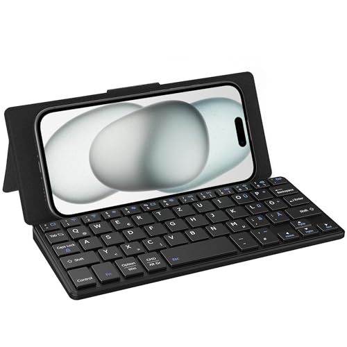 CACOE Mini Bluetooth Tastatur mit Ständer für Handy, Ultraflache Tragbare, Faltbare, Dual-Channel Tastatur mit Stellhalterung für Smartphone und mehr iOS Android Windows, Schwarz CACOE Mini Bluetooth Tastatur mit Ständer für Handy, Ultraflache Tragbare, Faltbare, Dual-Channel Tastatur mit Stellhalterung für Smartphone und mehr iOS Android Windows, Schwarz von CACOE
