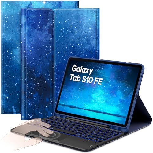 CACOE Hülle Tastatur Kompatibel mit Samsung Galaxy Tab S9 FE 10.9 / S9 2023 11 Zoll mit Touchpad, 7-Farbige Beleuchtung Abnehmbare Kabellose [Italienisch]-Tastatur,Blaue Sterne von CACOE
