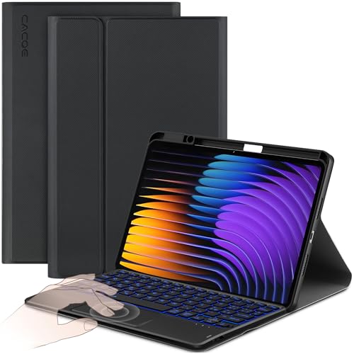 CACOE Hülle Tastatur Kompatibel mit Xiaomi Mi Pad 7/ Mi Pad 7 Pro (11.2 Zoll, 2025) mit Touchpad, [Italienisch] 7-Farbige Beleuchtung Abnehmbare Kabellose Tastatur, Schwarz von CACOE