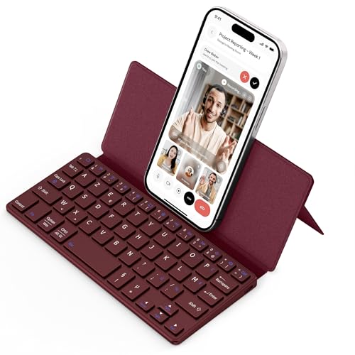CACOE Mini Bluetooth Tastatur mit Ständer für Handy, Ultraflache Tragbare, Faltbare, Dual-Channel AZERTY mit Stellhalterung für Smartphone und mehr iOS Android Windows, Schwarz CACOE Mini Bluetooth Tastatur mit Ständer für Handy, Ultraflache Tragbare, Faltbare, Dual-Channel AZERTY mit Stellhalterung für Smartphone und mehr iOS Android Windows, Schwarz von CACOE