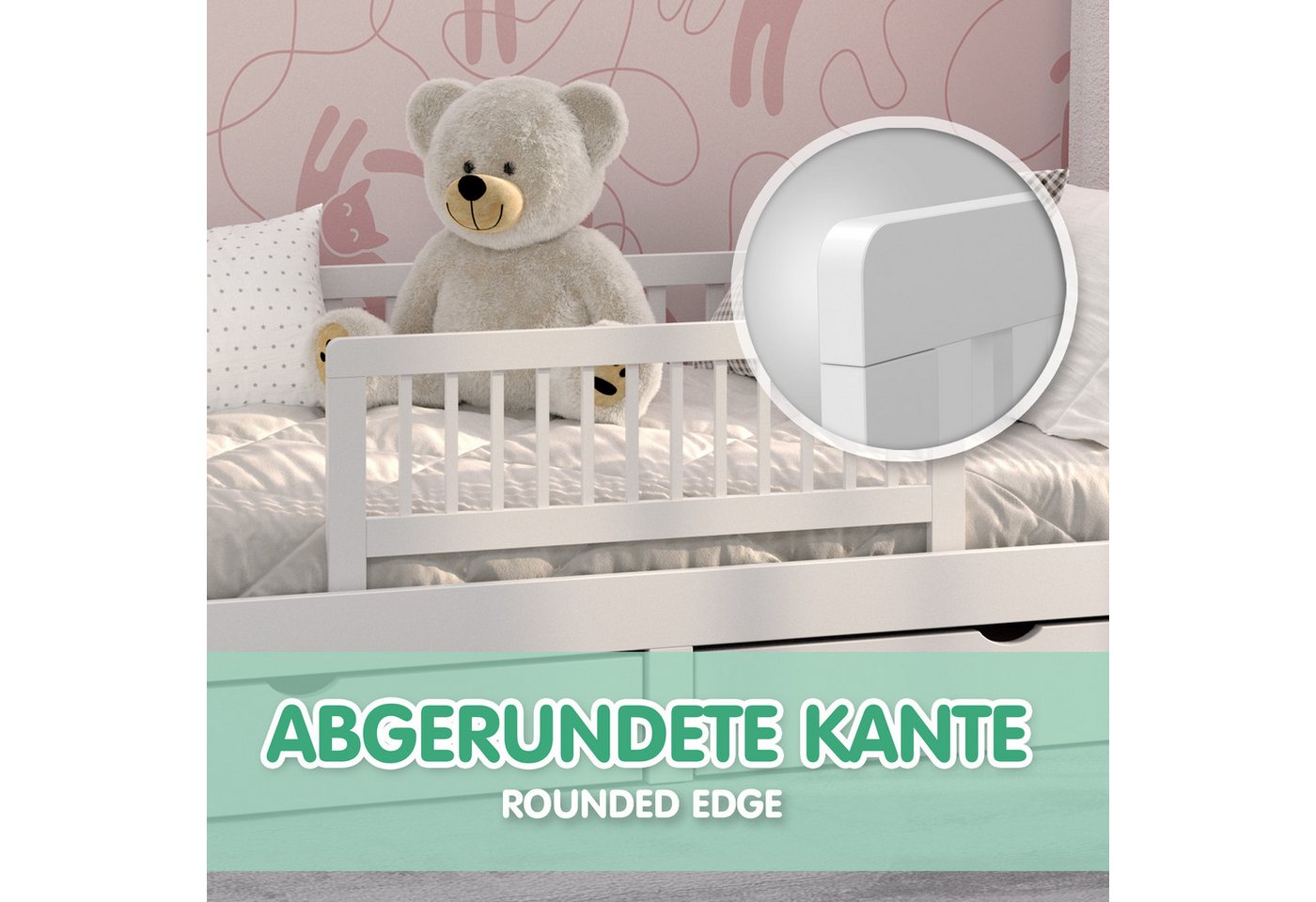 CADANI Bettschutzgitter Bettgitter 90 cm weiss - Eltern- u. Kinderbett Rausfallschutz klappbar (1 St), auch als Bettgitter im Wohnmobil / Wohnwagen verwendbar von CADANI