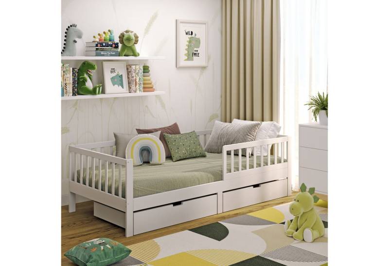CADANI Kinderbett Nik (Rausfallschutz abnehmbar), Klassik Jugendbett mit Roll-Lattenrost von CADANI