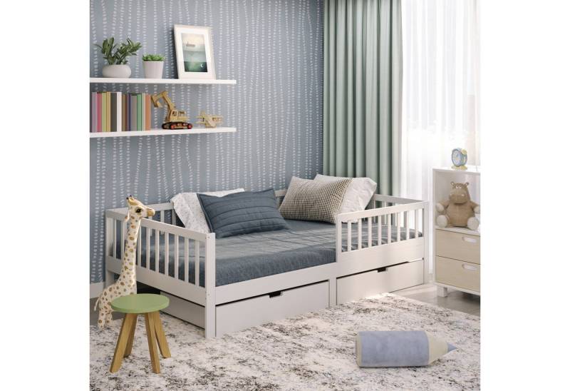 CADANI Kinderbett Nik (Rausfallschutz abnehmbar), Klassik Jugendbett mit Roll-Lattenrost von CADANI