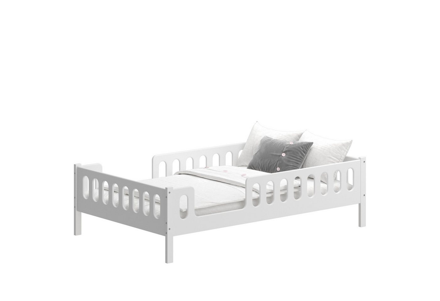 CADANI Kinderbett LARS 200x90 cm - Weiß 120x200 cm ohne Schublade ohne Matratze (abnehmbarer Rausfallschutz), Bodenbett, einfache Montage, integrierter Lattenrost, Montessori von CADANI