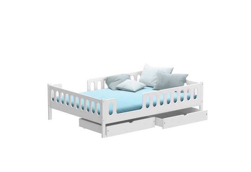 CADANI Kinderbett LARS 200x90 cm - Weiß (abnehmbarer Rausfallschutz), integrierter Lattenrost von CADANI