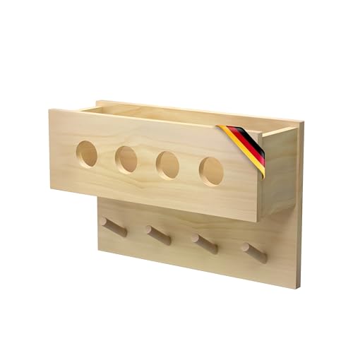 CADANI Kindergarderobe aus Massivholz Kiefer 45x30x15 cm – Montessori Garderobe für Kinder, Wandgarderobe mit Ablage & Haken – Natur von CADANI