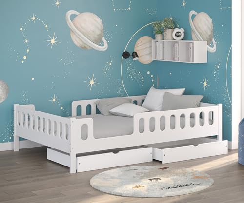 CADANI LARS 2in1 Kinderbett Jugendbett 140x200 cm Weiß, Zwei Schubladen, Rausfallschutz abnehmbar, Zum Juniorbett umbaubar CADANI LARS 2in1 Kinderbett Jugendbett 140x200 cm Weiß, Zwei Schubladen, Rausfallschutz abnehmbar, Zum Juniorbett umbaubar von CADANI