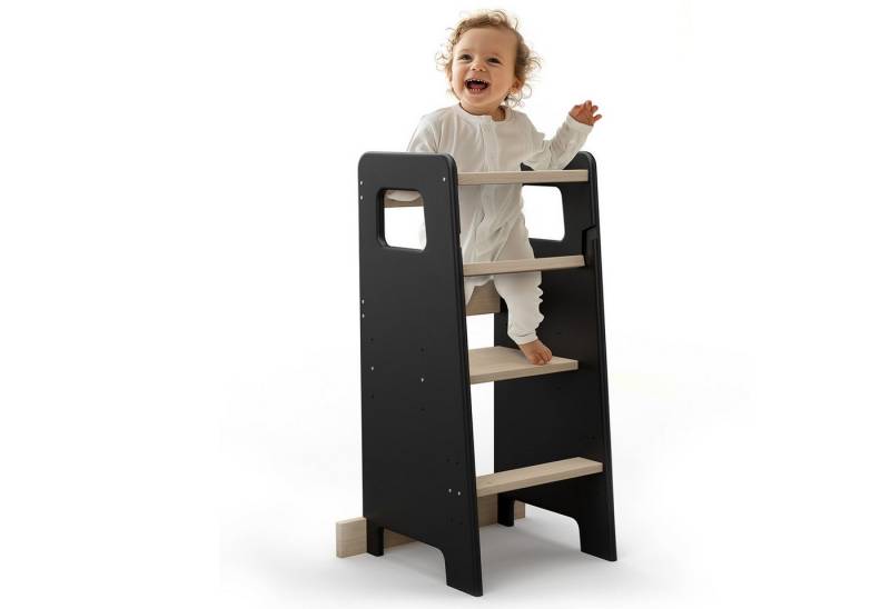 CADANI Stehhilfe Lernturm Jasper Küchenhelfer für Kinder (mit Anti Kipp Schutz), ab 1. Jahr Massivholz bis 50 kg belastbar Höhenverstellbar Made in EU von CADANI