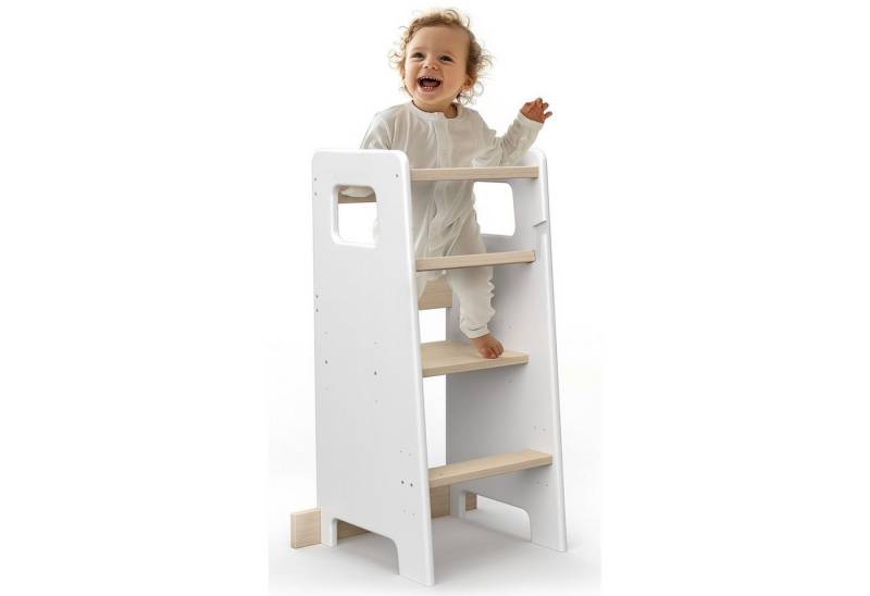CADANI Stehhilfe Lernturm Jasper Küchenhelfer für Kinder (mit Anti Kipp Schutz), ab 1. Jahr Massivholz bis 50 kg belastbar Höhenverstellbar Made in EU von CADANI