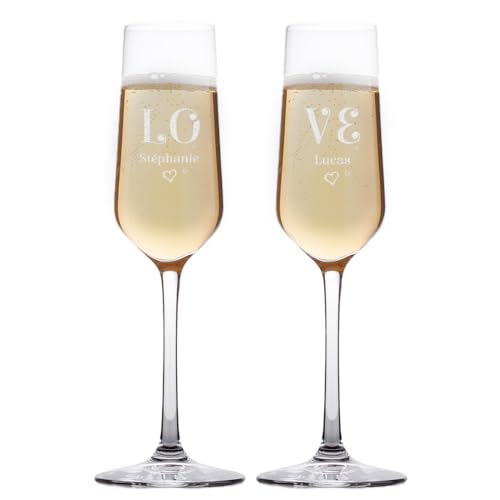 2er-Set Personalisierbare Sektgläser - Love - Sektgläser mit Gravur für Weihnachten, Hochzeit, Valentinstag von CADEAUX.COM