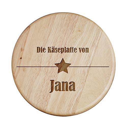 CADEAUX.COM Käsebrett mit Käsemessern, personalisiert mit Namen oder Wunschbegriff - Runde Käseplatte aus Holz mit 4 Messern von CADEAUX.COM