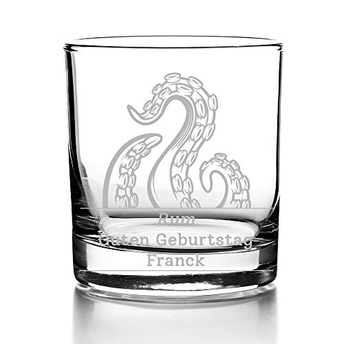 CADEAUX.COM Personalisierbares Rumglas - Krake - 30 cl Whiskey Tumbler Glas mit Gravur von CADEAUX.COM