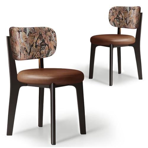 CADEHUB Esszimmerstühle im Mid-Century-Modern-Stil, Esszimmerstühle aus Massivholz 2er-Set, Sitzpolster aus hochdichtem Schaumstoff und geschwungene Rückenlehne Black Coffee Leather+Bird Pattern CADEHUB Esszimmerstühle im Mid-Century-Modern-Stil, Esszimmerstühle aus Massivholz 2er-Set, Sitzpolster aus hochdichtem Schaumstoff und geschwungene Rückenlehne Black Coffee Leather+Bird Pattern von CADEHUB