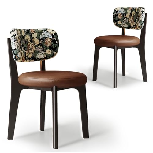 CADEHUB Esszimmerstühle im Mid-Century-Modern-Stil, Esszimmerstühle aus Massivholz 2er-Set, Sitzpolster aus hochdichtem Schaumstoff und geschwungene Rückenlehne Black Coffee Leather+Floral Pattern CADEHUB Esszimmerstühle im Mid-Century-Modern-Stil, Esszimmerstühle aus Massivholz 2er-Set, Sitzpolster aus hochdichtem Schaumstoff und geschwungene Rückenlehne Black Coffee Leather+Floral Pattern von CADEHUB