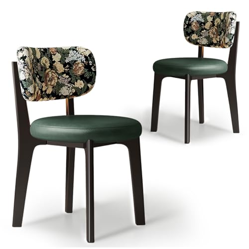 CADEHUB Esszimmerstühle im Mid-Century-Modern-Stil, Esszimmerstühle aus Massivholz 2er-Set, Sitzpolster aus hochdichtem Schaumstoff und geschwungene Rückenlehne Black Green Leather+Floral Pattern CADEHUB Esszimmerstühle im Mid-Century-Modern-Stil, Esszimmerstühle aus Massivholz 2er-Set, Sitzpolster aus hochdichtem Schaumstoff und geschwungene Rückenlehne Black Green Leather+Floral Pattern von CADEHUB