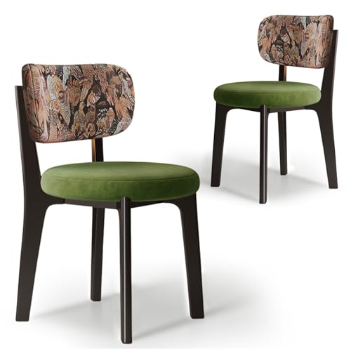 CADEHUB Esszimmerstühle im Mid-Century-Modern-Stil, Esszimmerstühle aus Massivholz 2er-Set, Sitzpolster aus hochdichtem Schaumstoff und geschwungene Rückenlehne Black Green Velvet+Bird Pattern CADEHUB Esszimmerstühle im Mid-Century-Modern-Stil, Esszimmerstühle aus Massivholz 2er-Set, Sitzpolster aus hochdichtem Schaumstoff und geschwungene Rückenlehne Black Green Velvet+Bird Pattern von CADEHUB