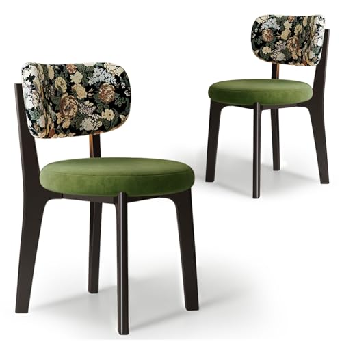 CADEHUB Esszimmerstühle im Mid-Century-Modern-Stil, Esszimmerstühle aus Massivholz 2er-Set, Sitzpolster aus hochdichtem Schaumstoff und geschwungene Rückenlehne Black Green Velvet+Floral Pattern CADEHUB Esszimmerstühle im Mid-Century-Modern-Stil, Esszimmerstühle aus Massivholz 2er-Set, Sitzpolster aus hochdichtem Schaumstoff und geschwungene Rückenlehne Black Green Velvet+Floral Pattern von CADEHUB