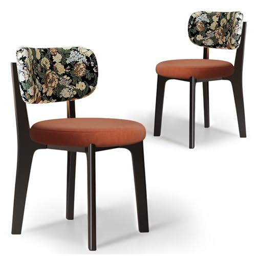 CADEHUB Esszimmerstühle im Mid-Century-Modern-Stil, Esszimmerstühle aus Massivholz 2er-Set, Sitzpolster aus hochdichtem Schaumstoff und geschwungene Rückenlehne Black Orange Velvet+Floral Pattern CADEHUB Esszimmerstühle im Mid-Century-Modern-Stil, Esszimmerstühle aus Massivholz 2er-Set, Sitzpolster aus hochdichtem Schaumstoff und geschwungene Rückenlehne Black Orange Velvet+Floral Pattern von CADEHUB