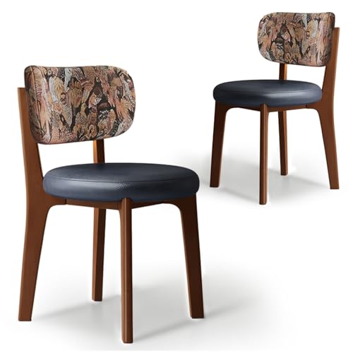CADEHUB Esszimmerstühle im Mid-Century-Modern-Stil, Esszimmerstühle aus Massivholz 2er-Set, Sitzpolster aus hochdichtem Schaumstoff und geschwungene Rückenlehne Walnut Blue Leather+Bird Pattern CADEHUB Esszimmerstühle im Mid-Century-Modern-Stil, Esszimmerstühle aus Massivholz 2er-Set, Sitzpolster aus hochdichtem Schaumstoff und geschwungene Rückenlehne Walnut Blue Leather+Bird Pattern von CADEHUB