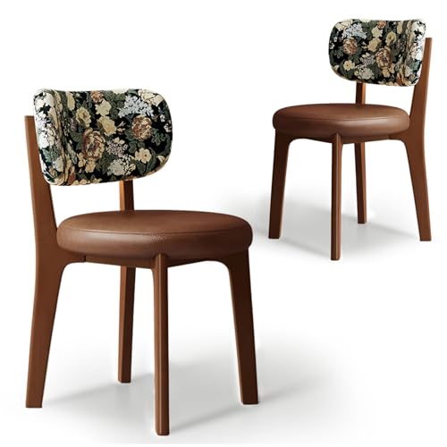 CADEHUB Esszimmerstühle im Mid-Century-Modern-Stil, Esszimmerstühle aus Massivholz 2er-Set, Sitzpolster aus hochdichtem Schaumstoff und geschwungene Rückenlehne Walnut Coffee Leather+Floral Pattern CADEHUB Esszimmerstühle im Mid-Century-Modern-Stil, Esszimmerstühle aus Massivholz 2er-Set, Sitzpolster aus hochdichtem Schaumstoff und geschwungene Rückenlehne Walnut Coffee Leather+Floral Pattern von CADEHUB