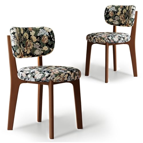 CADEHUB Esszimmerstühle im Mid-Century-Modern-Stil, Esszimmerstühle aus Massivholz 2er-Set, Sitzpolster aus hochdichtem Schaumstoff und geschwungene Rückenlehne Walnut Floral Pattern CADEHUB Esszimmerstühle im Mid-Century-Modern-Stil, Esszimmerstühle aus Massivholz 2er-Set, Sitzpolster aus hochdichtem Schaumstoff und geschwungene Rückenlehne Walnut Floral Pattern von CADEHUB