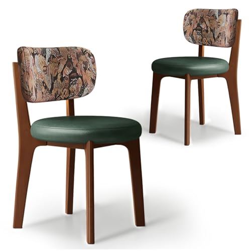 CADEHUB Esszimmerstühle im Mid-Century-Modern-Stil, Esszimmerstühle aus Massivholz 2er-Set, Sitzpolster aus hochdichtem Schaumstoff und geschwungene Rückenlehne Walnut Green Leather+Bird Pattern CADEHUB Esszimmerstühle im Mid-Century-Modern-Stil, Esszimmerstühle aus Massivholz 2er-Set, Sitzpolster aus hochdichtem Schaumstoff und geschwungene Rückenlehne Walnut Green Leather+Bird Pattern von CADEHUB