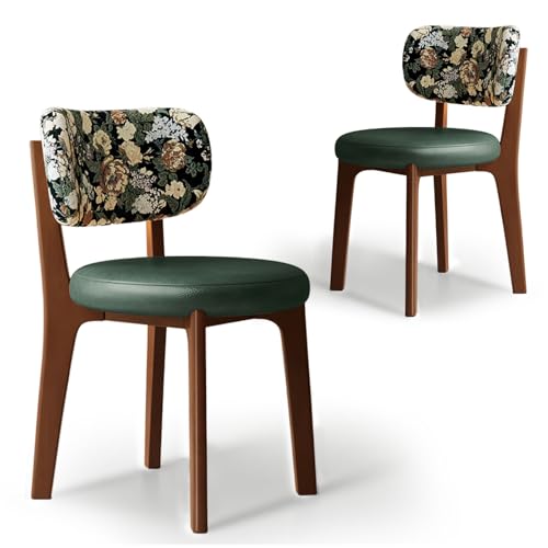 CADEHUB Esszimmerstühle im Mid-Century-Modern-Stil, Esszimmerstühle aus Massivholz 2er-Set, Sitzpolster aus hochdichtem Schaumstoff und geschwungene Rückenlehne Walnut Green Leather+Floral Pattern CADEHUB Esszimmerstühle im Mid-Century-Modern-Stil, Esszimmerstühle aus Massivholz 2er-Set, Sitzpolster aus hochdichtem Schaumstoff und geschwungene Rückenlehne Walnut Green Leather+Floral Pattern von CADEHUB