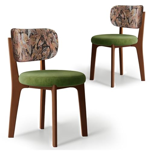 CADEHUB Esszimmerstühle im Mid-Century-Modern-Stil, Esszimmerstühle aus Massivholz 2er-Set, Sitzpolster aus hochdichtem Schaumstoff und geschwungene Rückenlehne Walnut Green Velvet+Bird Pattern CADEHUB Esszimmerstühle im Mid-Century-Modern-Stil, Esszimmerstühle aus Massivholz 2er-Set, Sitzpolster aus hochdichtem Schaumstoff und geschwungene Rückenlehne Walnut Green Velvet+Bird Pattern von CADEHUB
