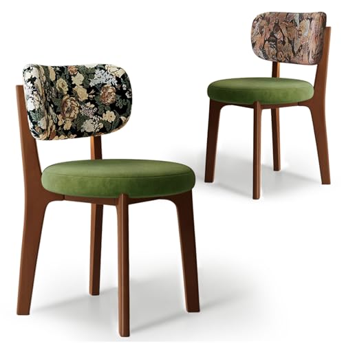 CADEHUB Esszimmerstühle im Mid-Century-Modern-Stil, Esszimmerstühle aus Massivholz 2er-Set, Sitzpolster aus hochdichtem Schaumstoff und geschwungene Rückenlehne Walnut Green Velvet+Floral Pattern CADEHUB Esszimmerstühle im Mid-Century-Modern-Stil, Esszimmerstühle aus Massivholz 2er-Set, Sitzpolster aus hochdichtem Schaumstoff und geschwungene Rückenlehne Walnut Green Velvet+Floral Pattern von CADEHUB