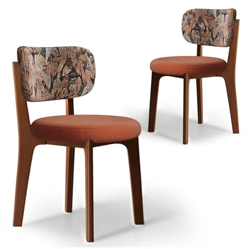 CADEHUB Esszimmerstühle im Mid-Century-Modern-Stil, Esszimmerstühle aus Massivholz 2er-Set, Sitzpolster aus hochdichtem Schaumstoff und geschwungene Rückenlehne Walnut Orange Leather+Bird Pattern CADEHUB Esszimmerstühle im Mid-Century-Modern-Stil, Esszimmerstühle aus Massivholz 2er-Set, Sitzpolster aus hochdichtem Schaumstoff und geschwungene Rückenlehne Walnut Orange Leather+Bird Pattern von CADEHUB