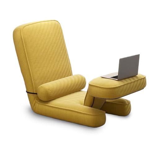 CADEHUB Indoor-Bodensessel mit Rückenlehne, 15-Fach verstellbare Rückenlehne, tragbarer Relaxsessel, gepolsterter, klappbarer Gaming-Stuhl für Wohnzimmer/kleine Wohnung Yellow von CADEHUB