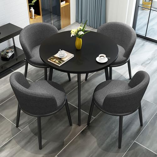 CADEHUB Round Dining Table Set, Leinenstoff + Metallgestell, Modern Dining Table Set for 4, Runder Marmor-Esstisch FüR Esszimmer Und KüChe Black+Black von CADEHUB