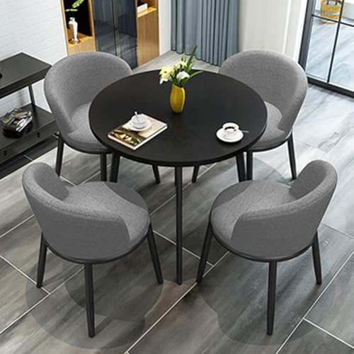 CADEHUB Round Dining Table Set, Leinenstoff + Metallgestell, Modern Dining Table Set for 4, Runder Marmor-Esstisch FüR Esszimmer Und KüChe Black+Gray von CADEHUB