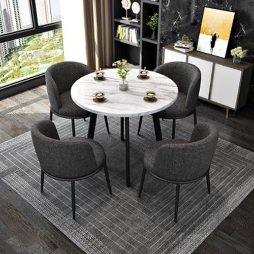 CADEHUB Round Dining Table Set, Leinenstoff + Metallgestell, Modern Dining Table Set for 4, Runder Marmor-Esstisch FüR Esszimmer Und KüChe Black von CADEHUB