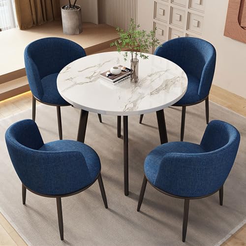 CADEHUB Round Dining Table Set, Leinenstoff + Metallgestell, Modern Dining Table Set for 4, Runder Marmor-Esstisch FüR Esszimmer Und KüChe Blue von CADEHUB