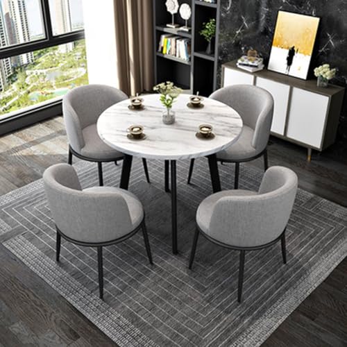 CADEHUB Round Dining Table Set, Leinenstoff + Metallgestell, Modern Dining Table Set for 4, Runder Marmor-Esstisch FüR Esszimmer Und KüChe Gray von CADEHUB