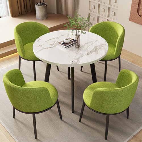 CADEHUB Round Dining Table Set, Leinenstoff + Metallgestell, Modern Dining Table Set for 4, Runder Marmor-Esstisch FüR Esszimmer Und KüChe Green von CADEHUB