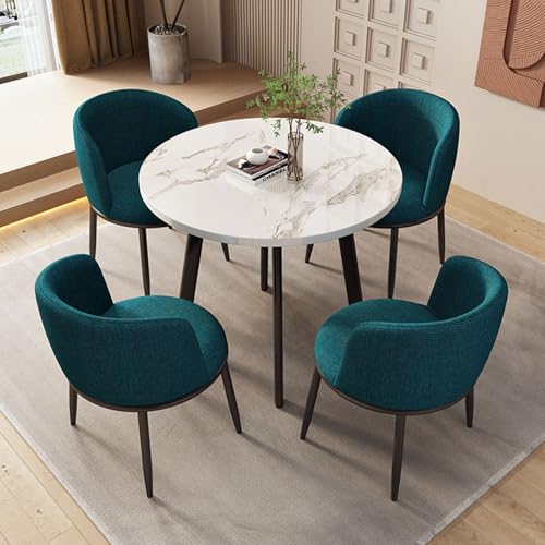 CADEHUB Round Dining Table Set, Leinenstoff + Metallgestell, Modern Dining Table Set for 4, Runder Marmor-Esstisch FüR Esszimmer Und KüChe Light Green von CADEHUB