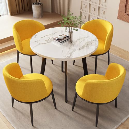 CADEHUB Round Dining Table Set, Leinenstoff + Metallgestell, Modern Dining Table Set for 4, Runder Marmor-Esstisch FüR Esszimmer Und KüChe Yellow von CADEHUB