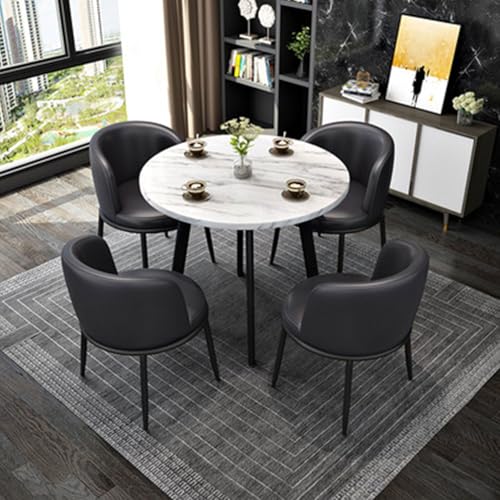 CADEHUB Round Dining Table for 4, Conference Table Empfangsraum Club WeißEr Runder Tisch, Moderner Kleiner Beistelltisch FüR Kleine RäUme Wohnzimmer Schlafzimmer Balkon Black von CADEHUB