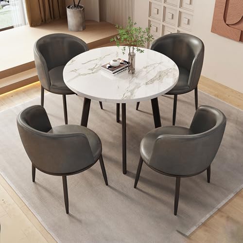 CADEHUB Round Dining Table for 4, Conference Table Empfangsraum Club WeißEr Runder Tisch, Moderner Kleiner Beistelltisch FüR Kleine RäUme Wohnzimmer Schlafzimmer Balkon Gray von CADEHUB