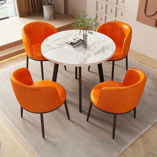CADEHUB Round Dining Table for 4, Conference Table Empfangsraum Club WeißEr Runder Tisch, Moderner Kleiner Beistelltisch FüR Kleine RäUme Wohnzimmer Schlafzimmer Balkon Orange von CADEHUB