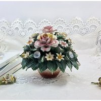 Handgemachte Schöne Porzellan Blumen Korb Capodimonte Stil Blume Vintage von CADIMONTE