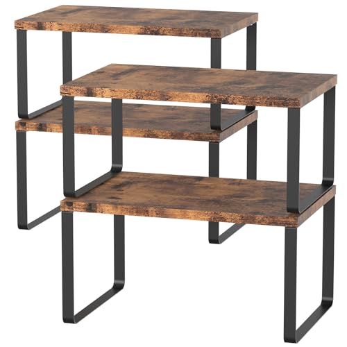 CADUKE JS NOVA JUNS Set mit 4 Thekenregalen Küche stapelbares Schrankregal Holzorganisator Erweiterbare Thekenregale Braune Badezimmerthekenorganisator von CADUKE